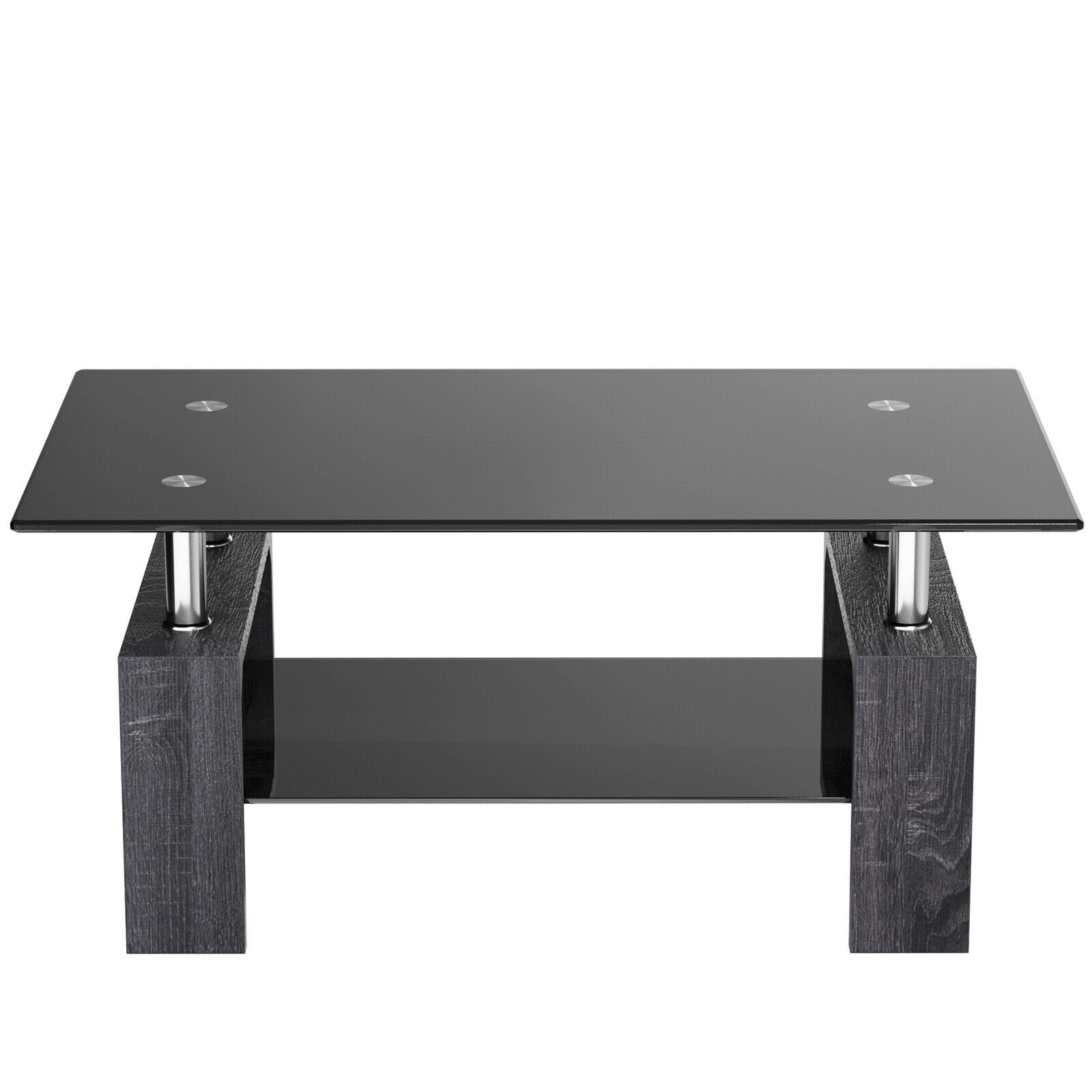 Rectangular Tempered Glass Coffee Table with Shelf-GrayÂ