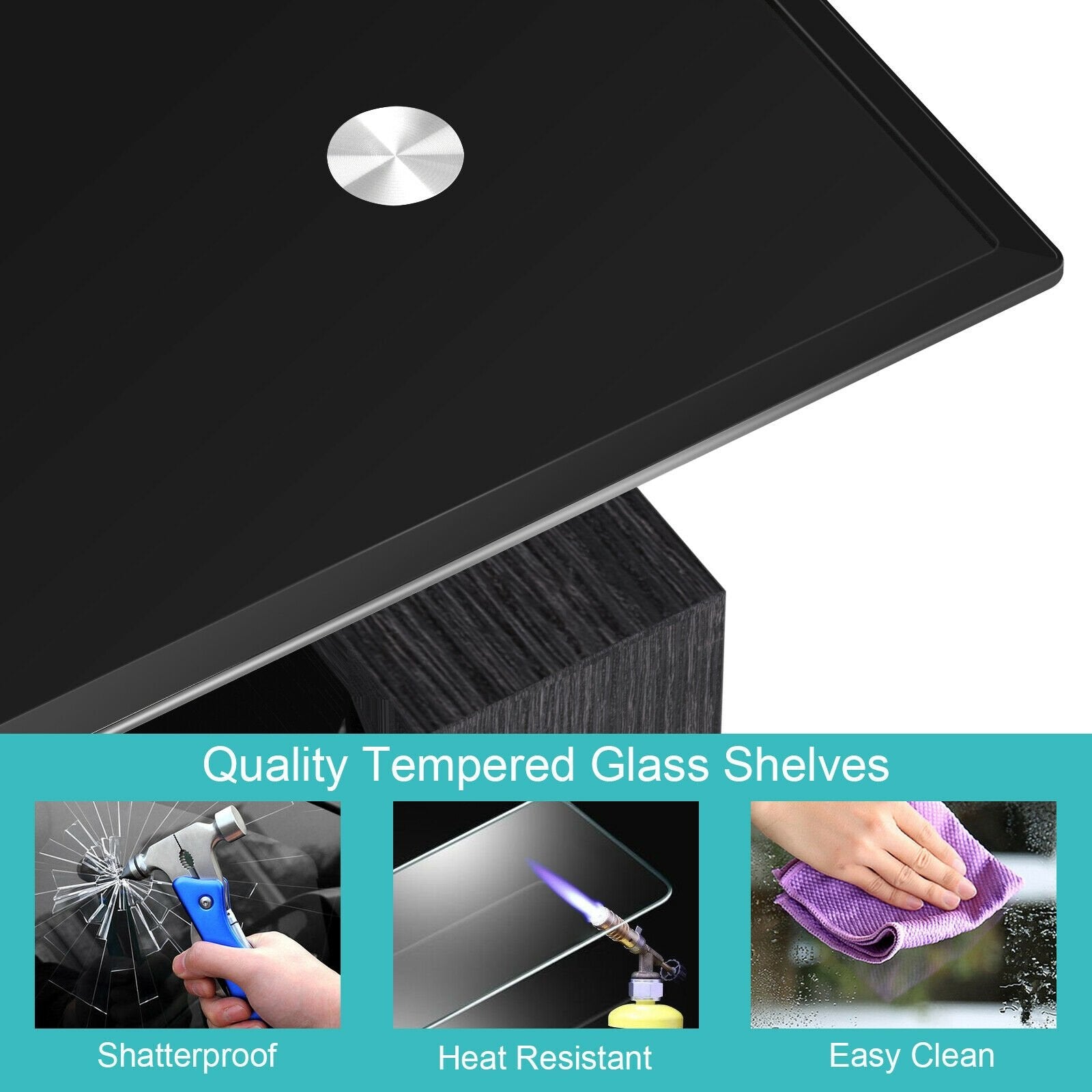 Rectangular Tempered Glass Coffee Table with Shelf-GrayÂ