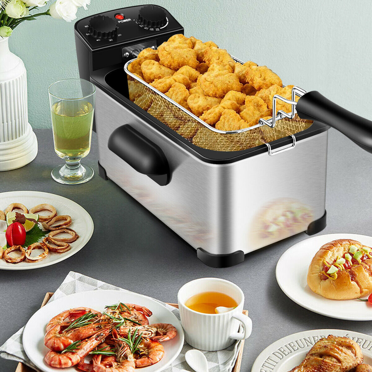 3.2 Quart Electric Stainless Steel Deep Fryer with TimerÂ