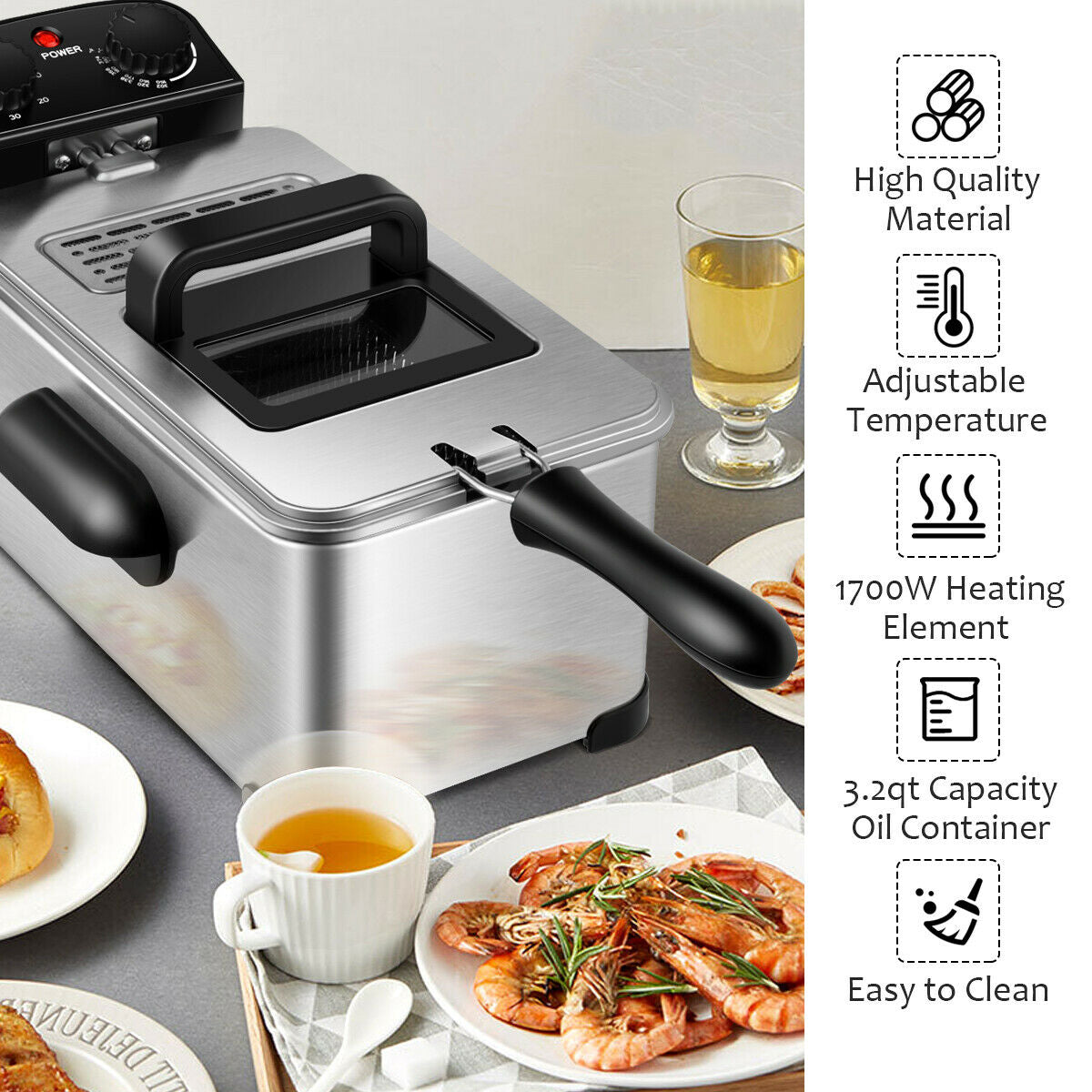 3.2 Quart Electric Stainless Steel Deep Fryer with TimerÂ