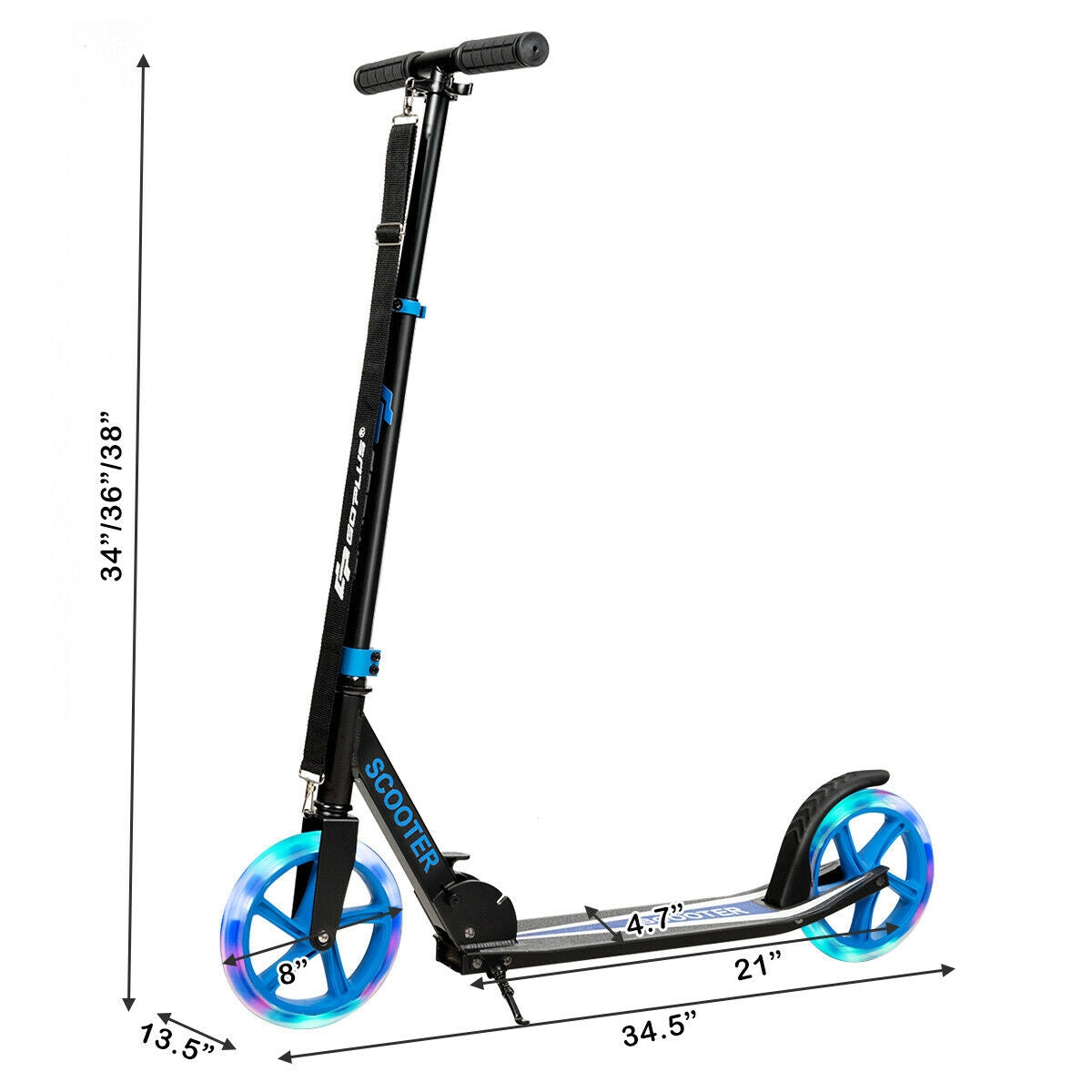 Portable Folding Sports Kick Scooter with LED Wheels-BlueÂ