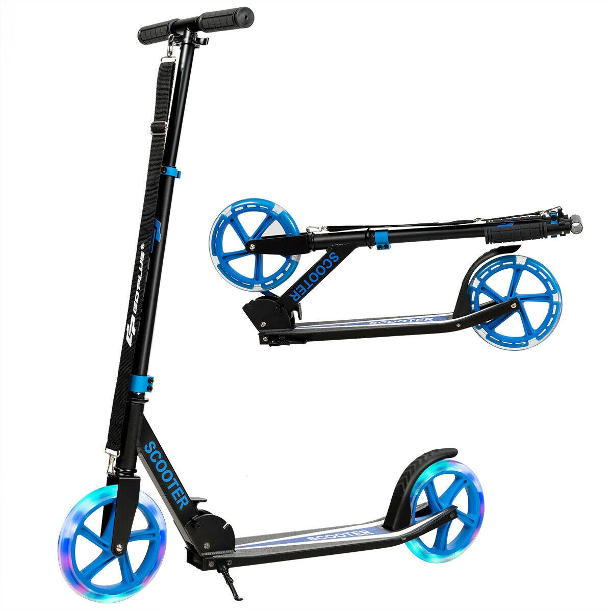 Portable Folding Sports Kick Scooter with LED Wheels-BlueÂ