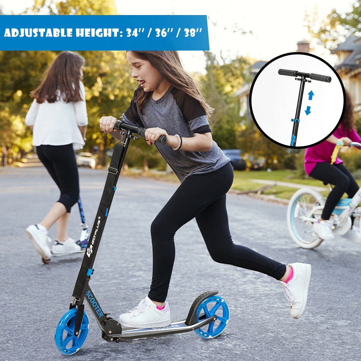 Portable Folding Sports Kick Scooter with LED Wheels-BlueÂ