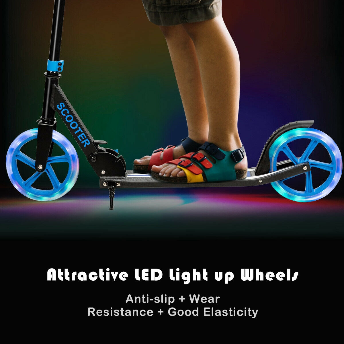 Portable Folding Sports Kick Scooter with LED Wheels-BlueÂ