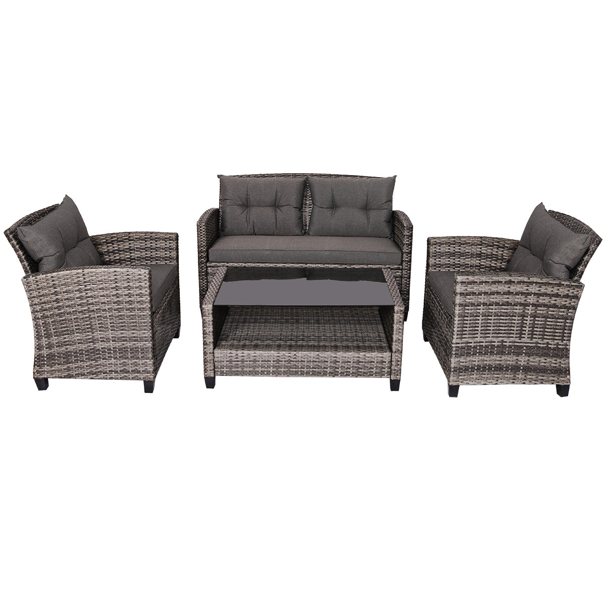 4 Pieces Patio Rattan Furniture Set Coffee Table Cushioned Sofa-GrayÂ