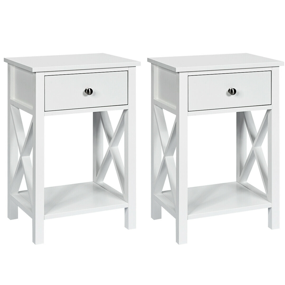 2pcs Bedroom Side End Nightstand with Drawer-WhiteÂ