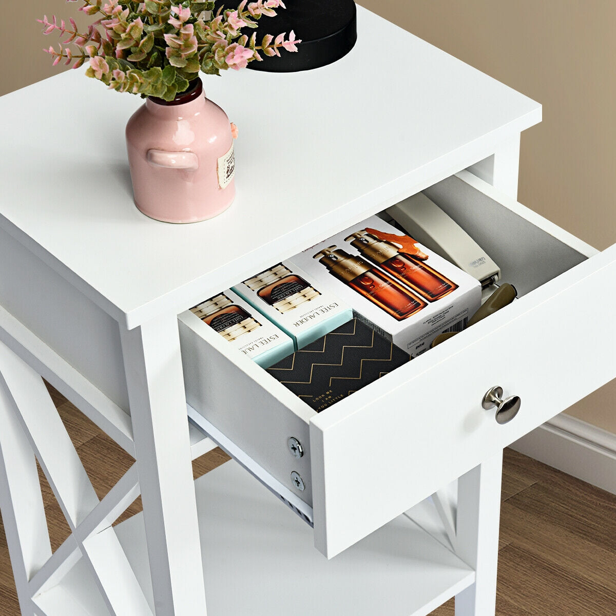 2pcs Bedroom Side End Nightstand with Drawer-WhiteÂ