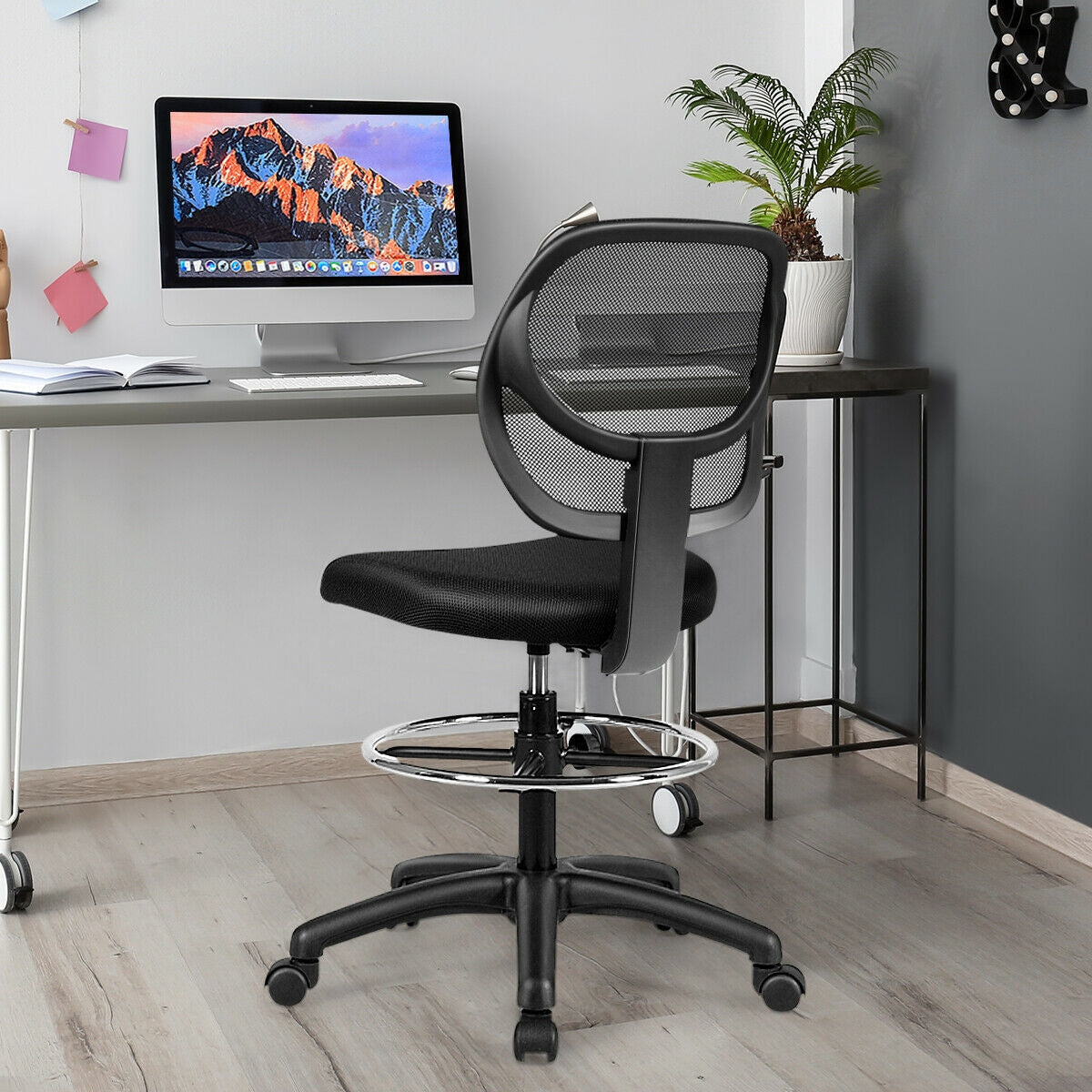 Adjustable Height Mid Back Mesh Drafting Office ChairÂ