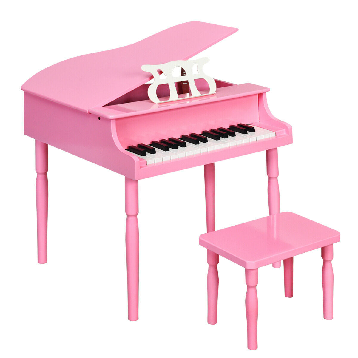 30-Key Wood Toy Kids Grand Piano with Bench and Music Rack-PinkÂ