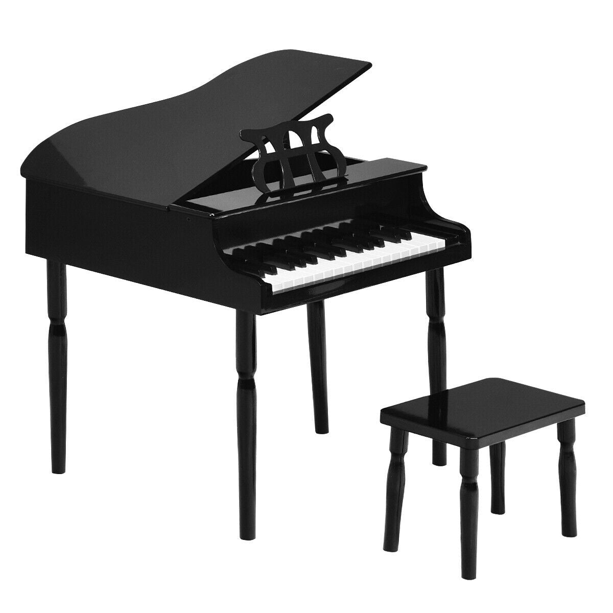 30-Key Wood Toy Kids Grand Piano with Bench and Music Rack-BlackÂ