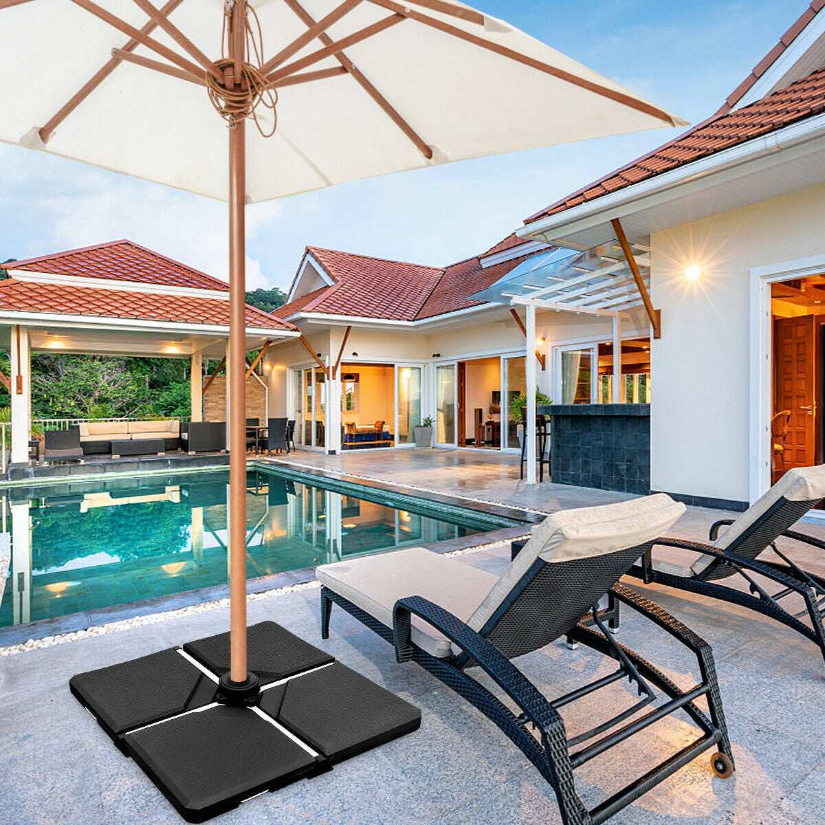4 Pieces Square Fillable Patio Umbrella Base Set with Handle and FunnelÂ