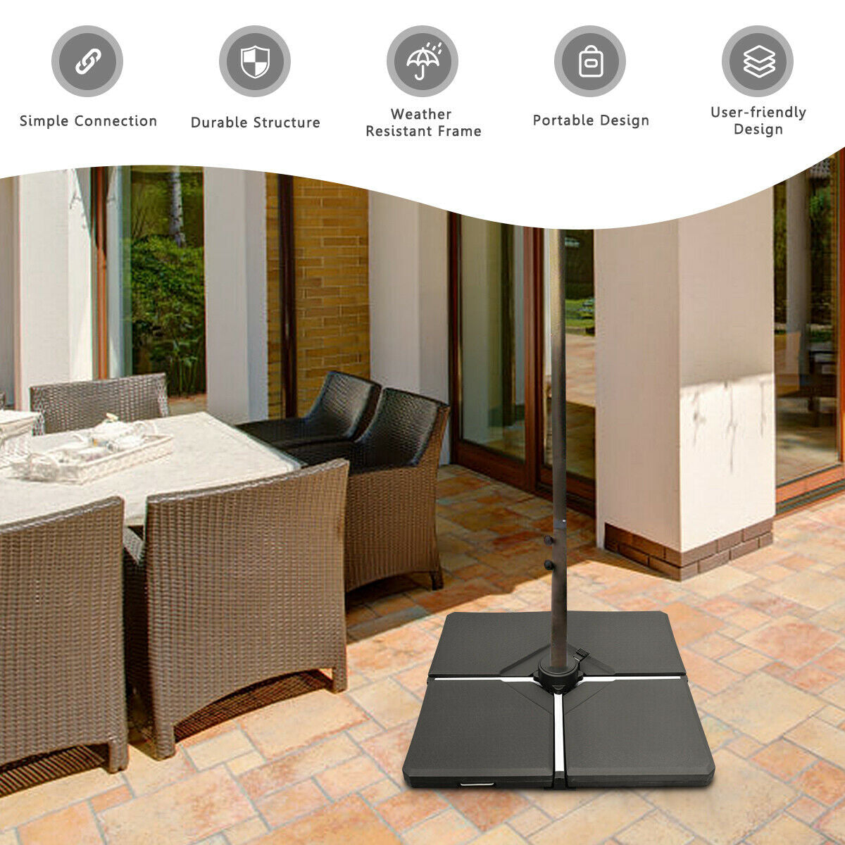 4 Pieces Square Fillable Patio Umbrella Base Set with Handle and FunnelÂ