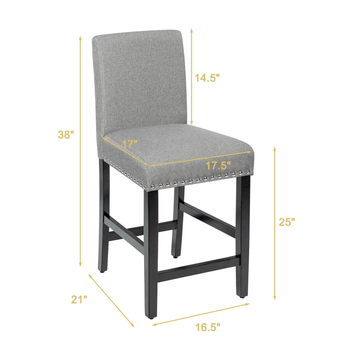 25 Inch Kitchen Chairs w/ Rubber Wood Legs-GrayÂ