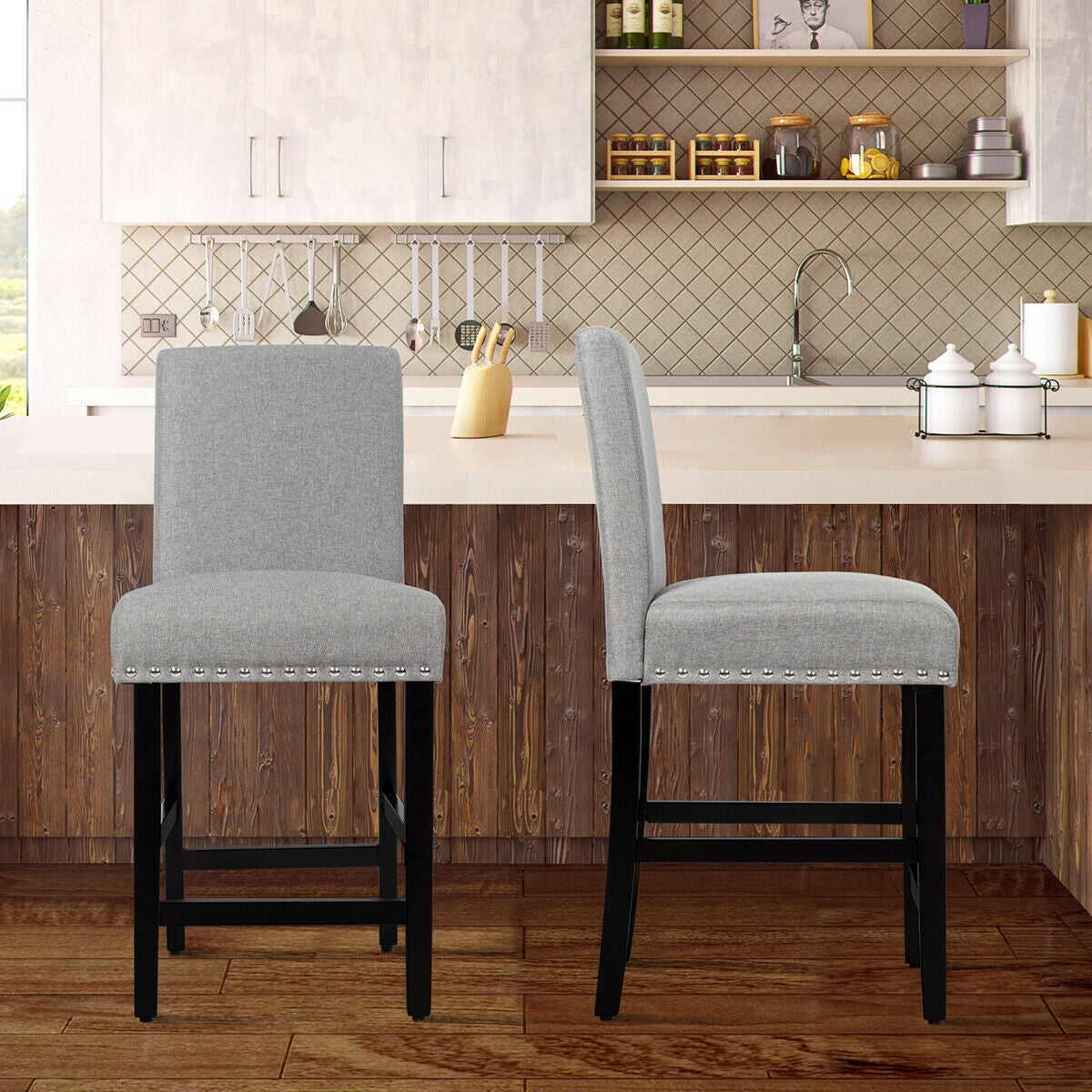 25 Inch Kitchen Chairs w/ Rubber Wood Legs-GrayÂ