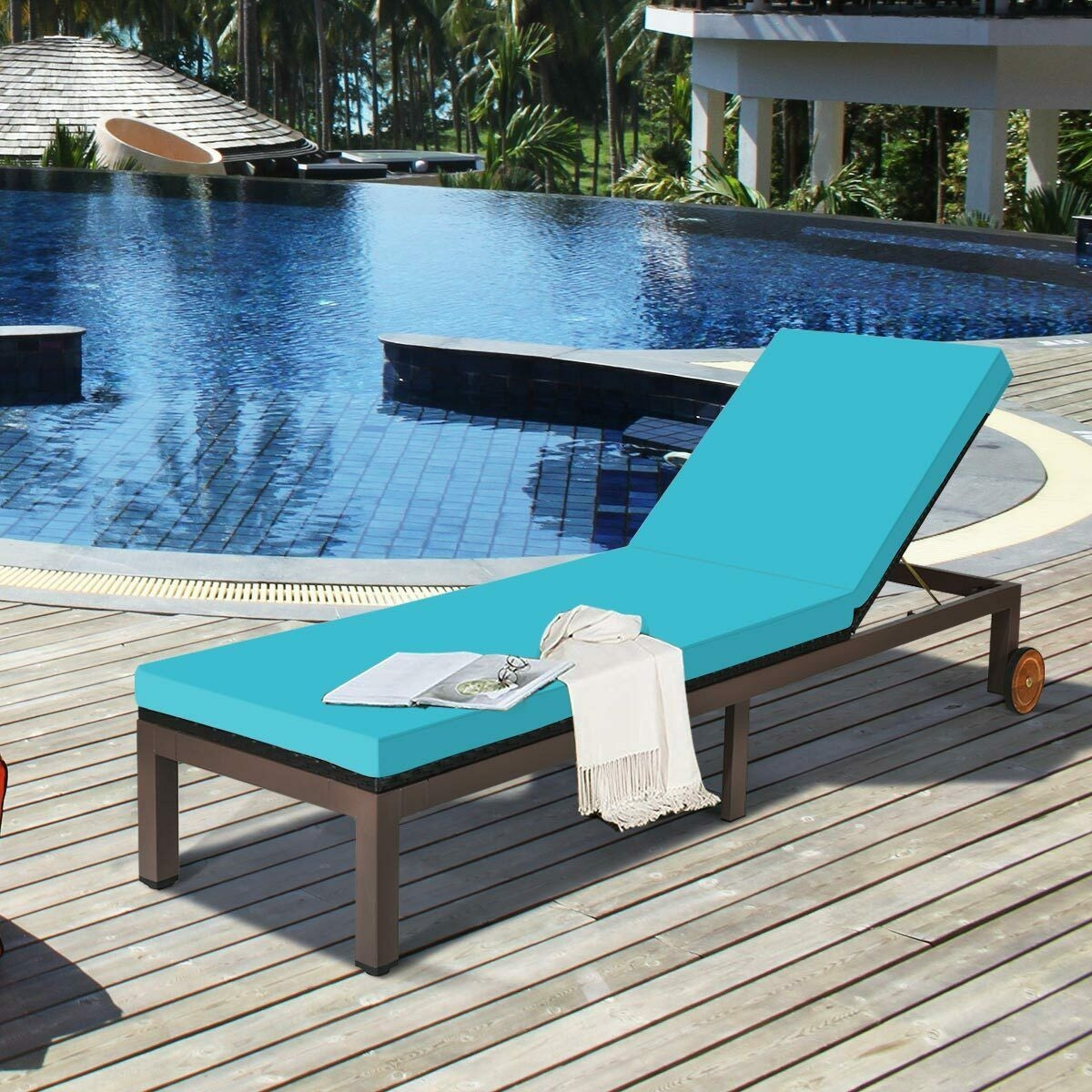 Patio Chaise Lounge Chair Outdoor Rattan Lounger Recliner Chair-TurquoiseÂ