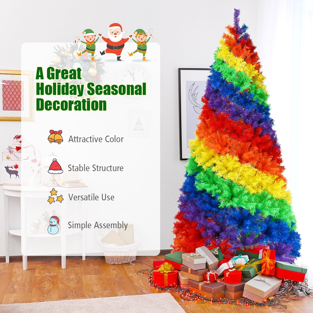 7 Feet Artificial Hinged Traditional Christmas Tree with Metal StandÂ