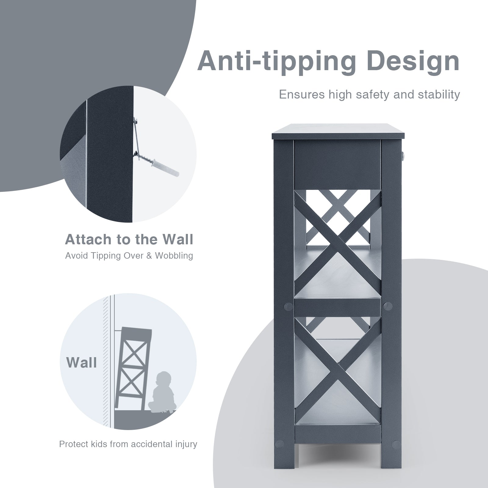 Console Table 3-Tier with Drawer and Storage Shelves-GrayÂ