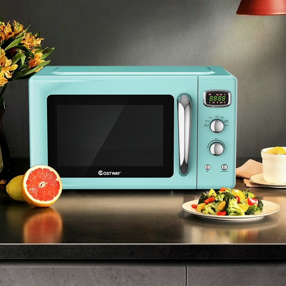0.9 Cu.ft Retro Countertop Compact Microwave Oven-GreenÂ