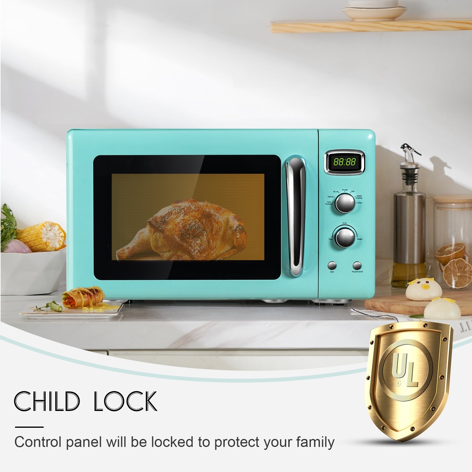 0.9 Cu.ft Retro Countertop Compact Microwave Oven-GreenÂ