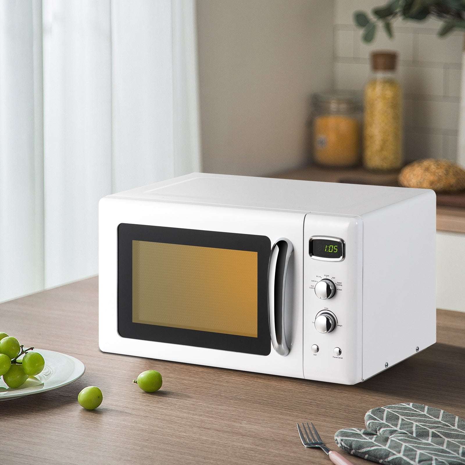 0.9 Cu.ft Retro Countertop Compact Microwave Oven-WhiteÂ