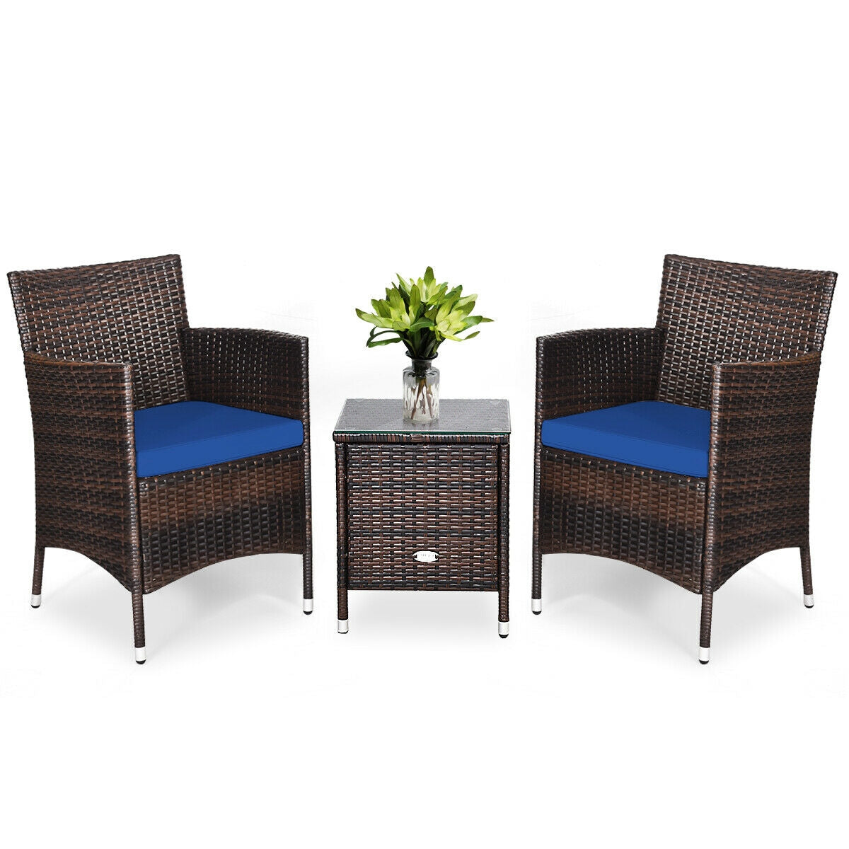 3 Pcs Patio Furniture Set Outdoor Wicker Rattan Set-NavyÂ