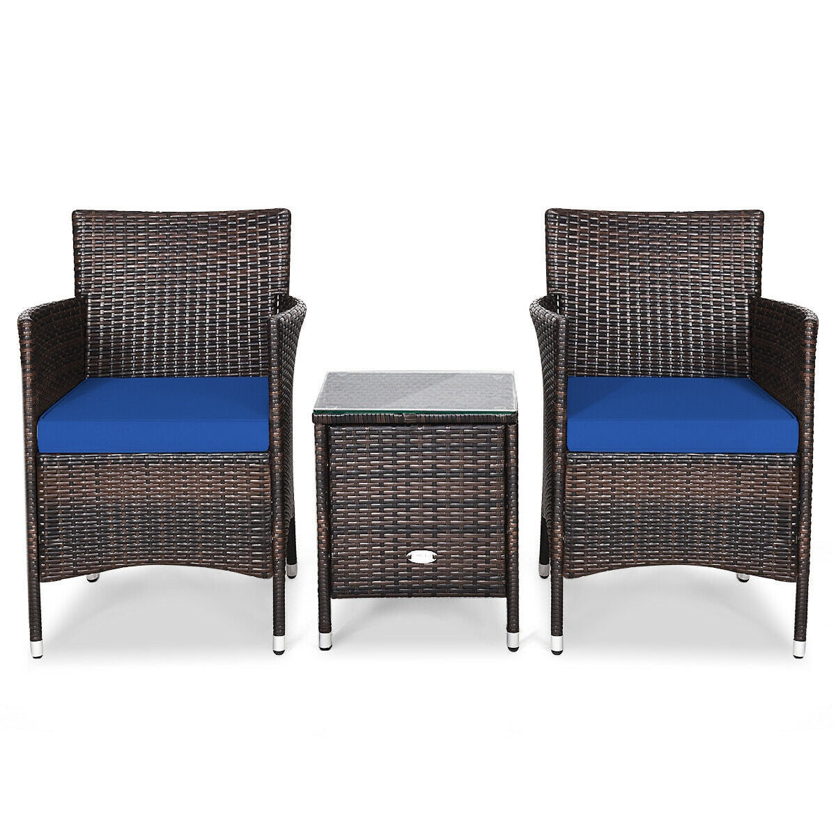 3 Pcs Patio Furniture Set Outdoor Wicker Rattan Set-NavyÂ