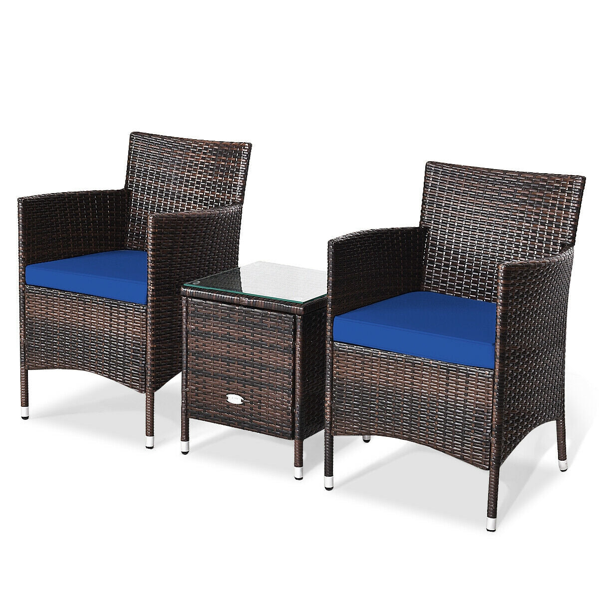 3 Pcs Patio Furniture Set Outdoor Wicker Rattan Set-NavyÂ