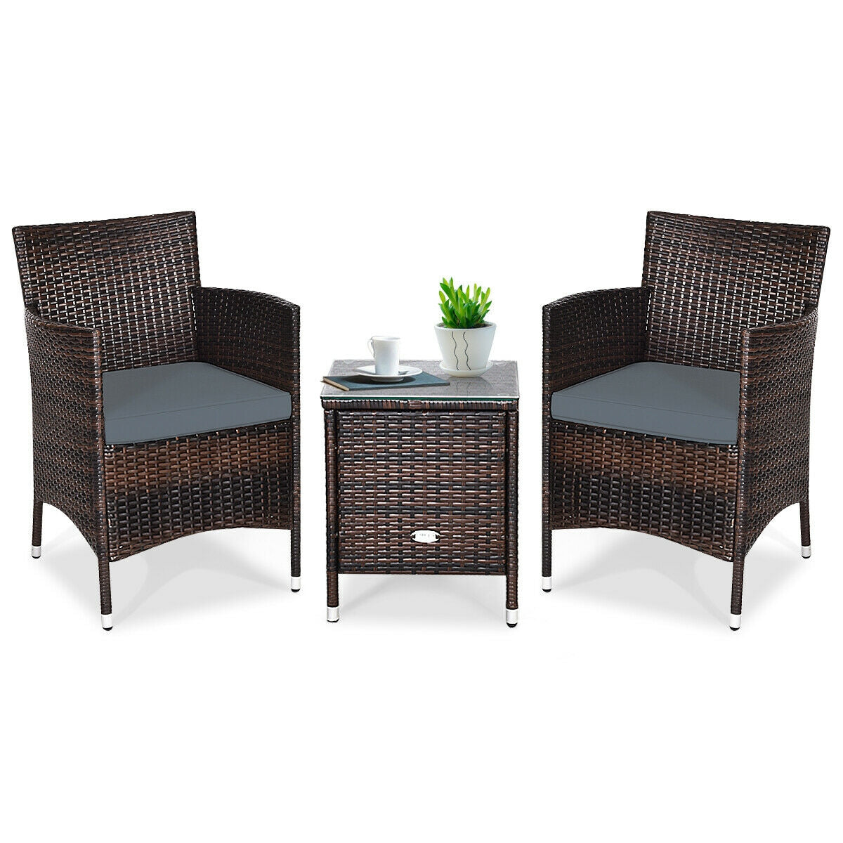 3 Pieces Patio Furniture Set Outdoor Wicker Rattan Set-GrayÂ