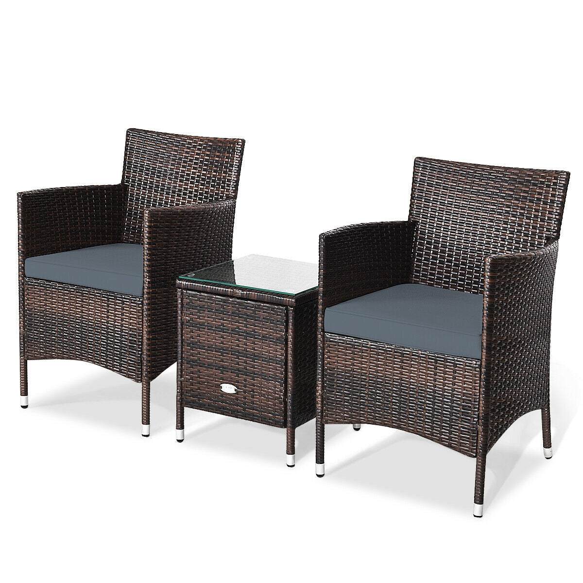 3 Pieces Patio Furniture Set Outdoor Wicker Rattan Set-GrayÂ