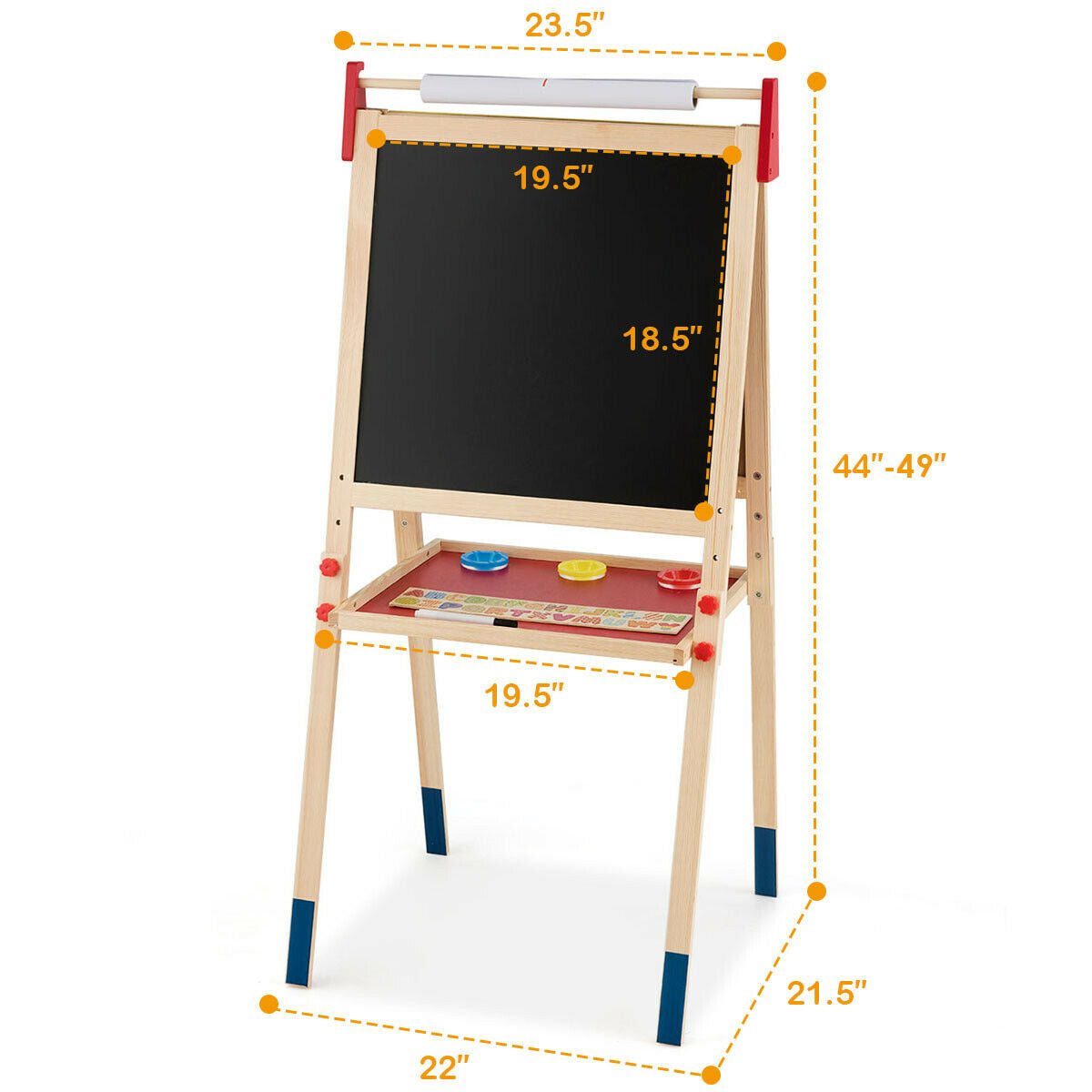 All-in-One Wooden Height Adjustable Kid's Art Easel with Magnetic Stickers and PaperÂ