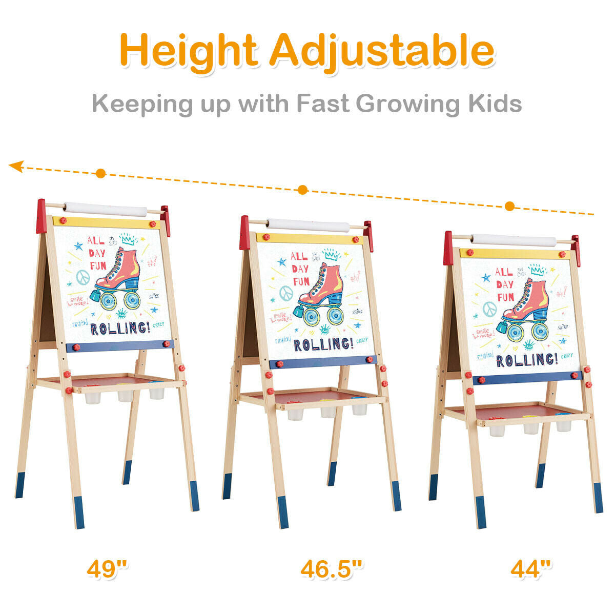 All-in-One Wooden Height Adjustable Kid's Art Easel with Magnetic Stickers and PaperÂ