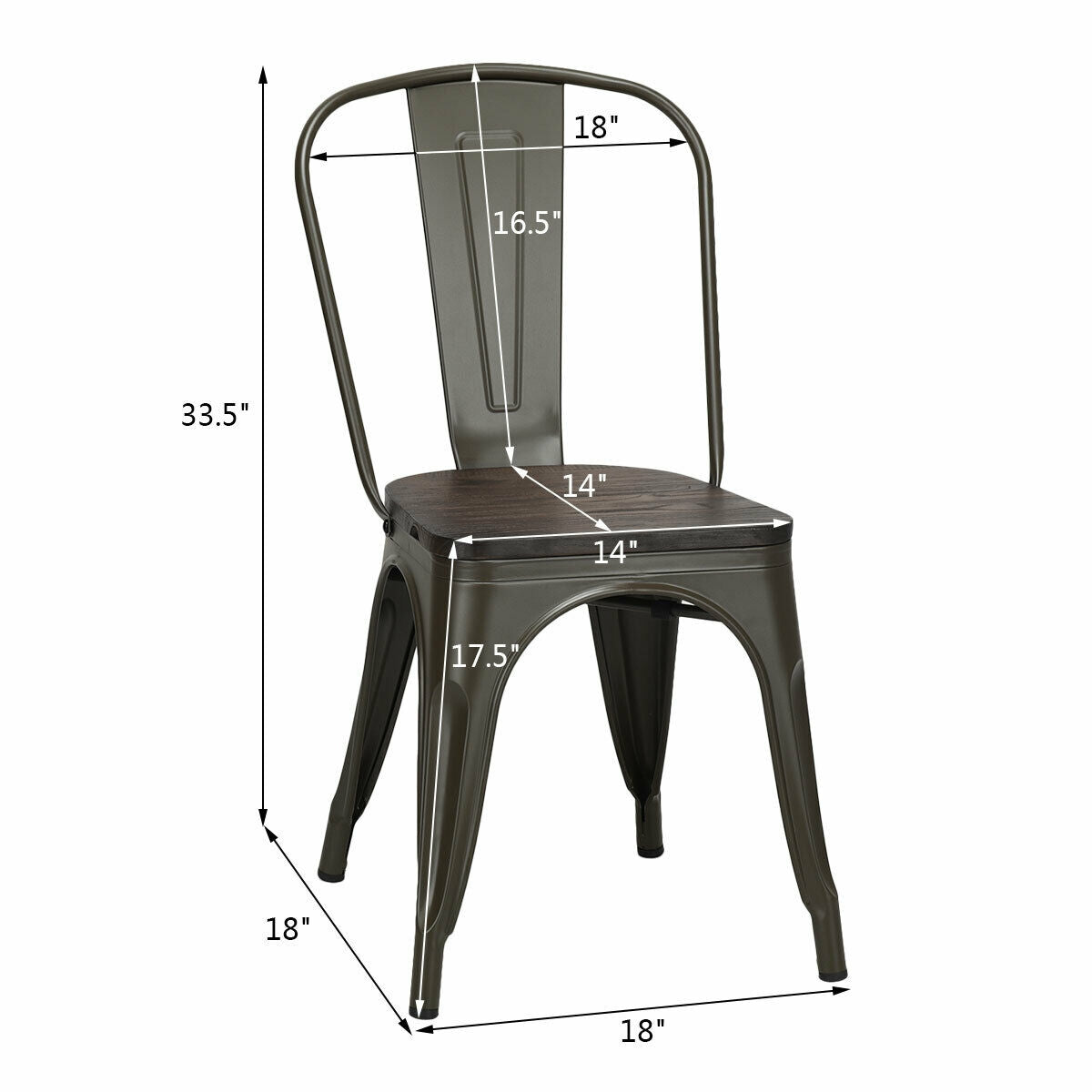 4 Pieces Tolix Style Metal Dining Side Chair Stackable Wood Seat-Dark BrownÂ