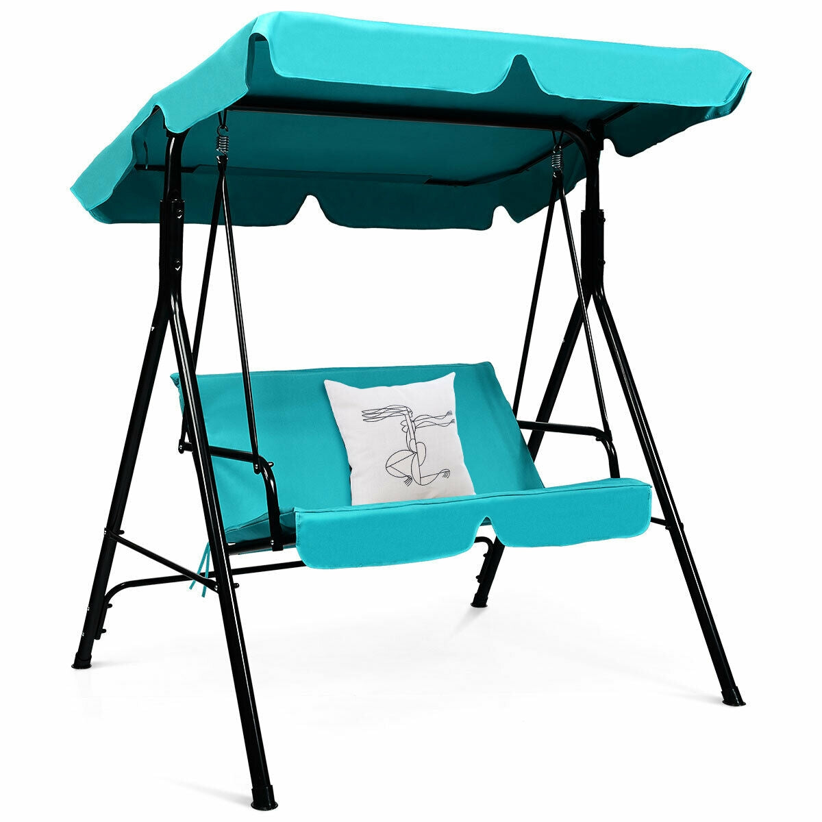 Loveseat Cushioned Patio Steel Frame Swing Glider -BlueÂ