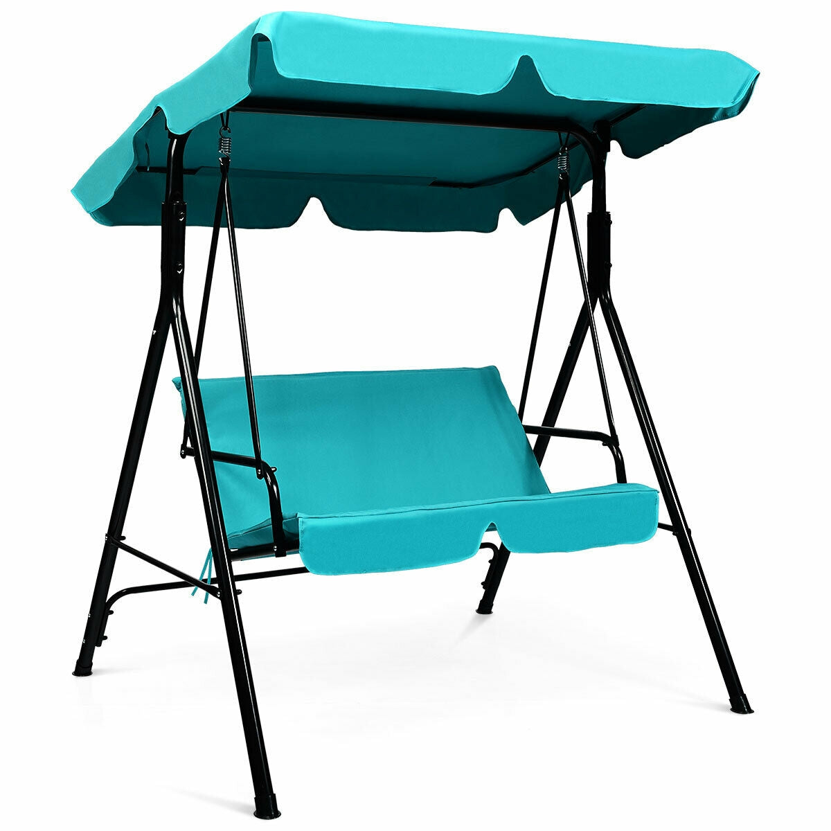 Loveseat Cushioned Patio Steel Frame Swing Glider -BlueÂ