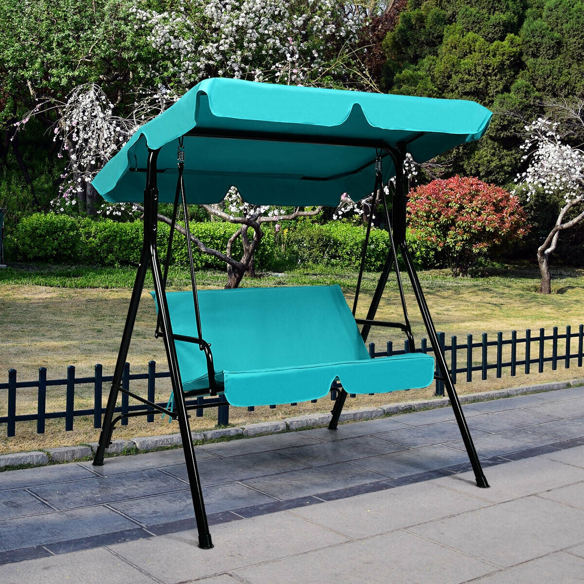 Loveseat Cushioned Patio Steel Frame Swing Glider -BlueÂ