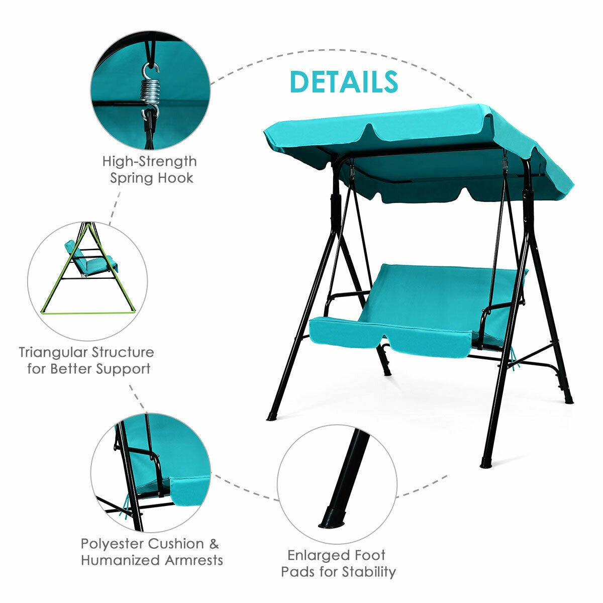 Loveseat Cushioned Patio Steel Frame Swing Glider -BlueÂ