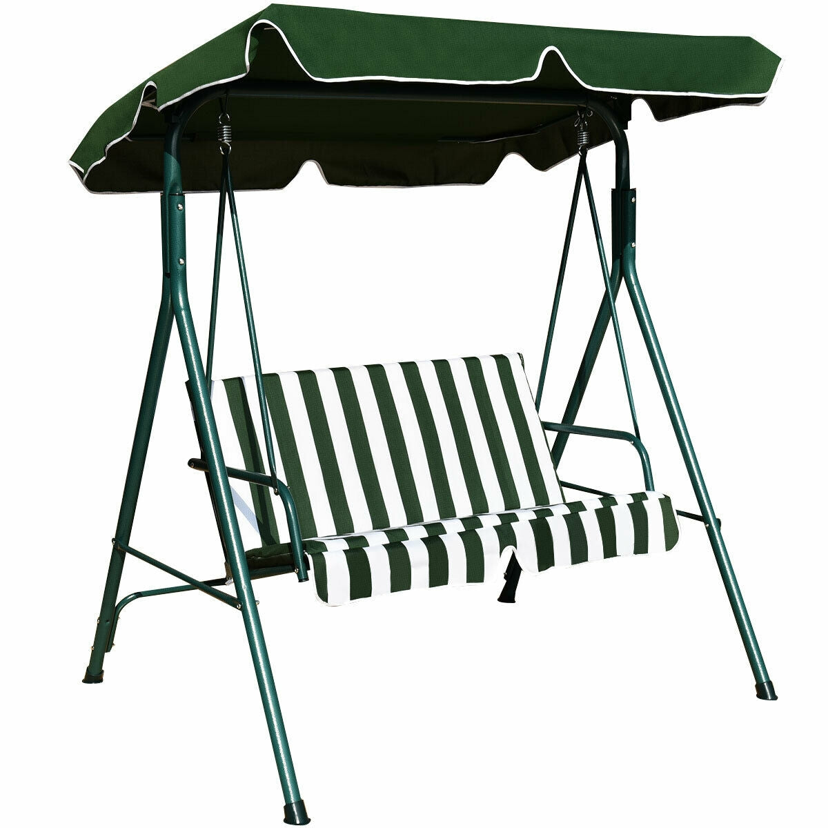 Loveseat Cushioned Patio Steel Frame Swing Glider -GreenÂ