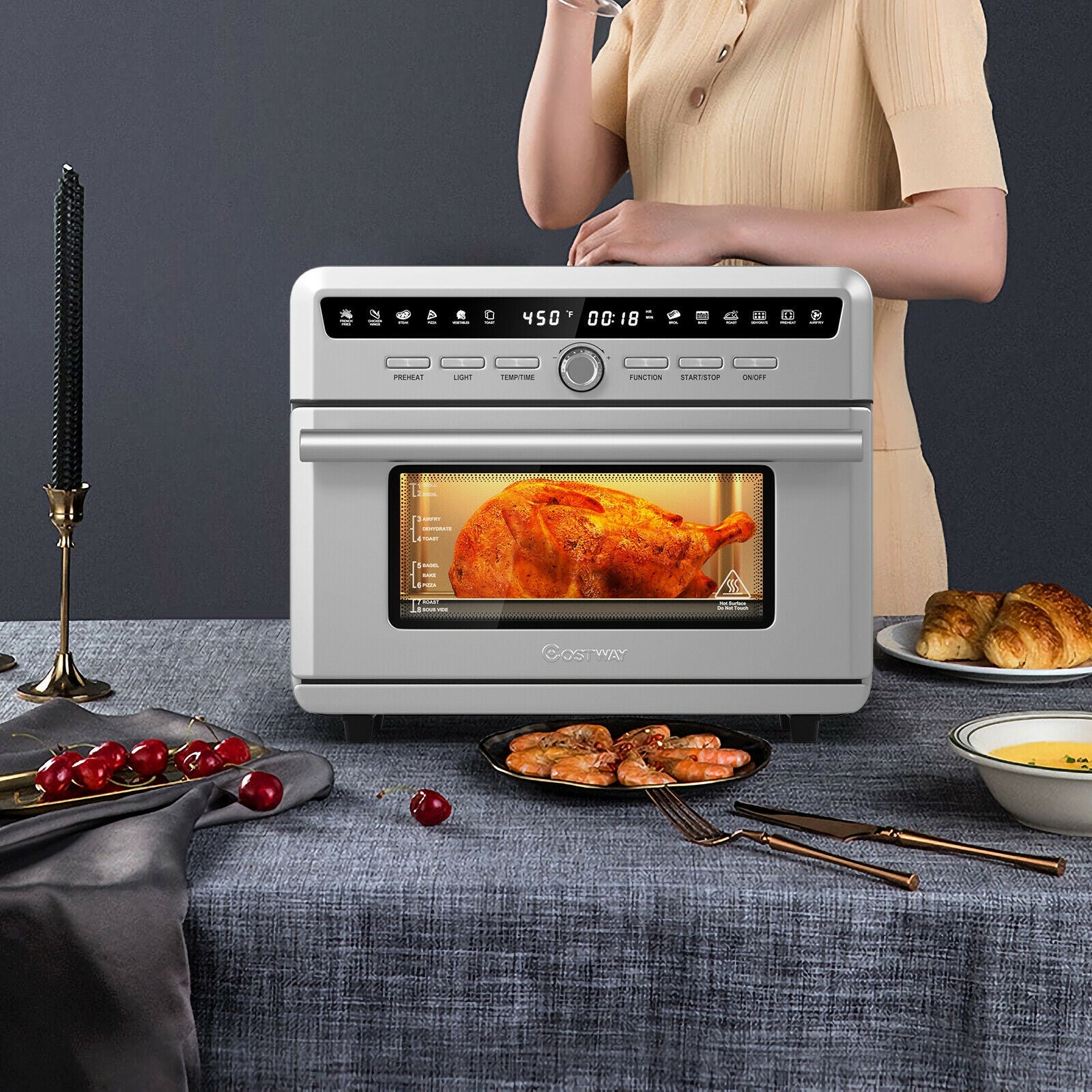 26.4 Qt 1800W 10-in-1 Air Fryer Toaster Oven with RecipeÂ