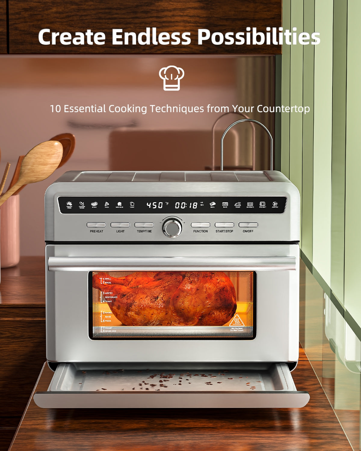 26.4 Qt 1800W 10-in-1 Air Fryer Toaster Oven with RecipeÂ
