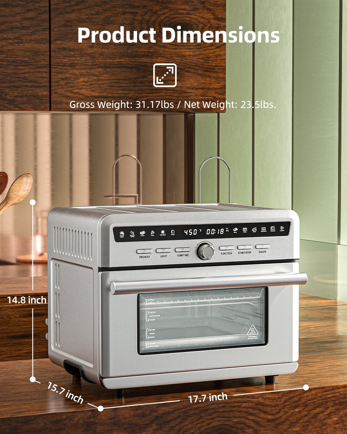 26.4 Qt 1800W 10-in-1 Air Fryer Toaster Oven with RecipeÂ