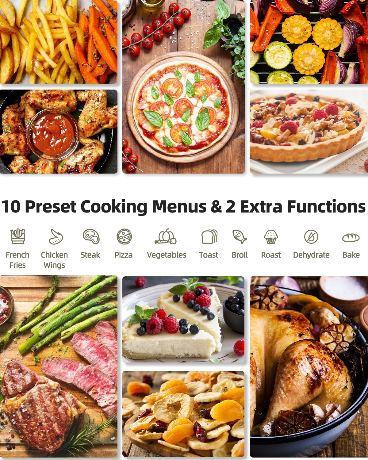 26.4 Qt 1800W 10-in-1 Air Fryer Toaster Oven with RecipeÂ