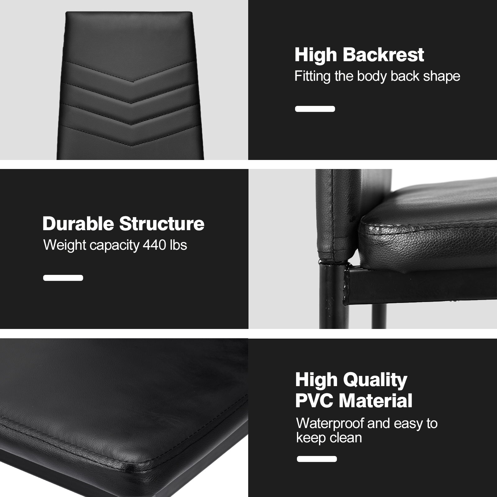 Set of 4 High Back Dining Chairs with PVC Leather and Non-Slip Feet PadsÂ