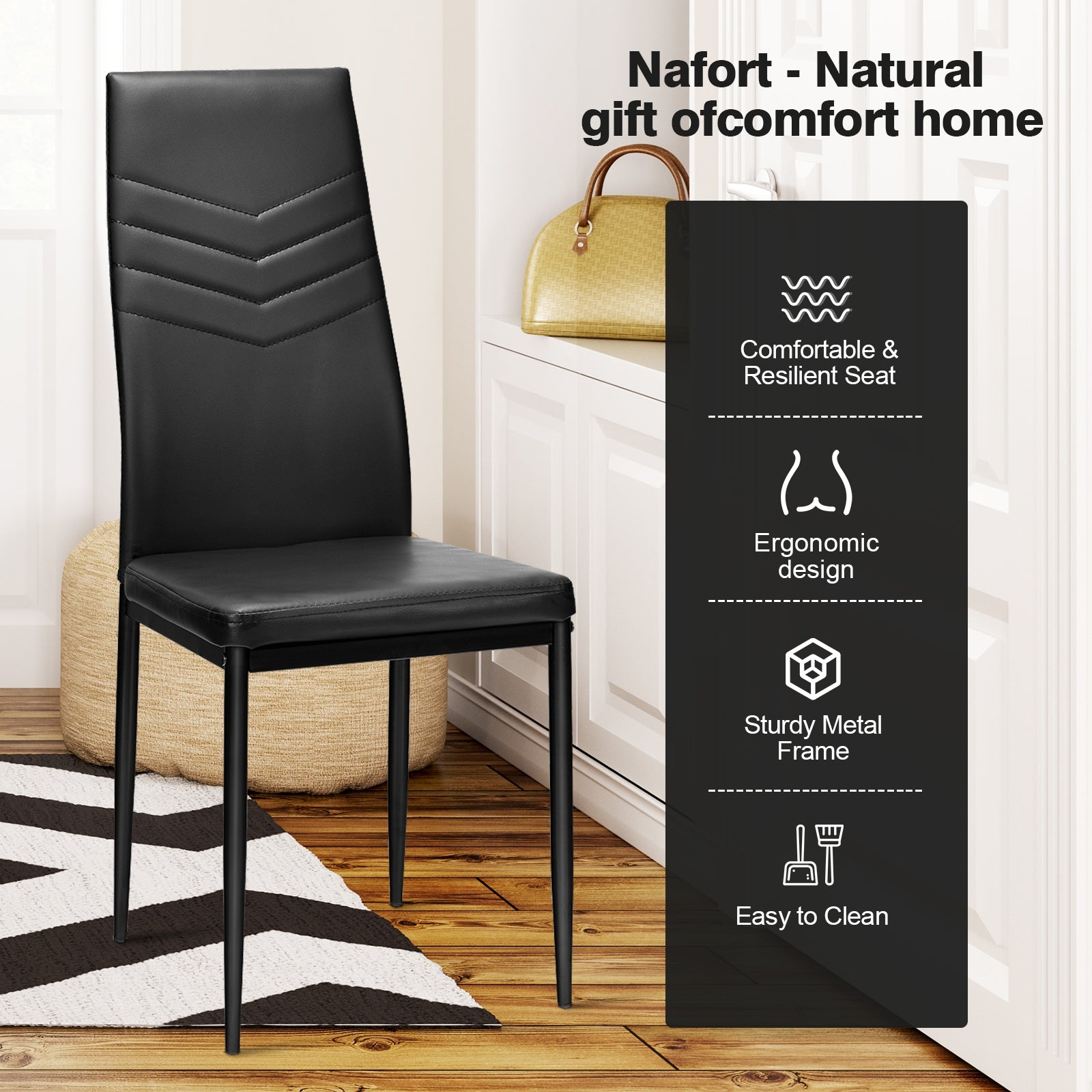 Set of 4 High Back Dining Chairs with PVC Leather and Non-Slip Feet PadsÂ