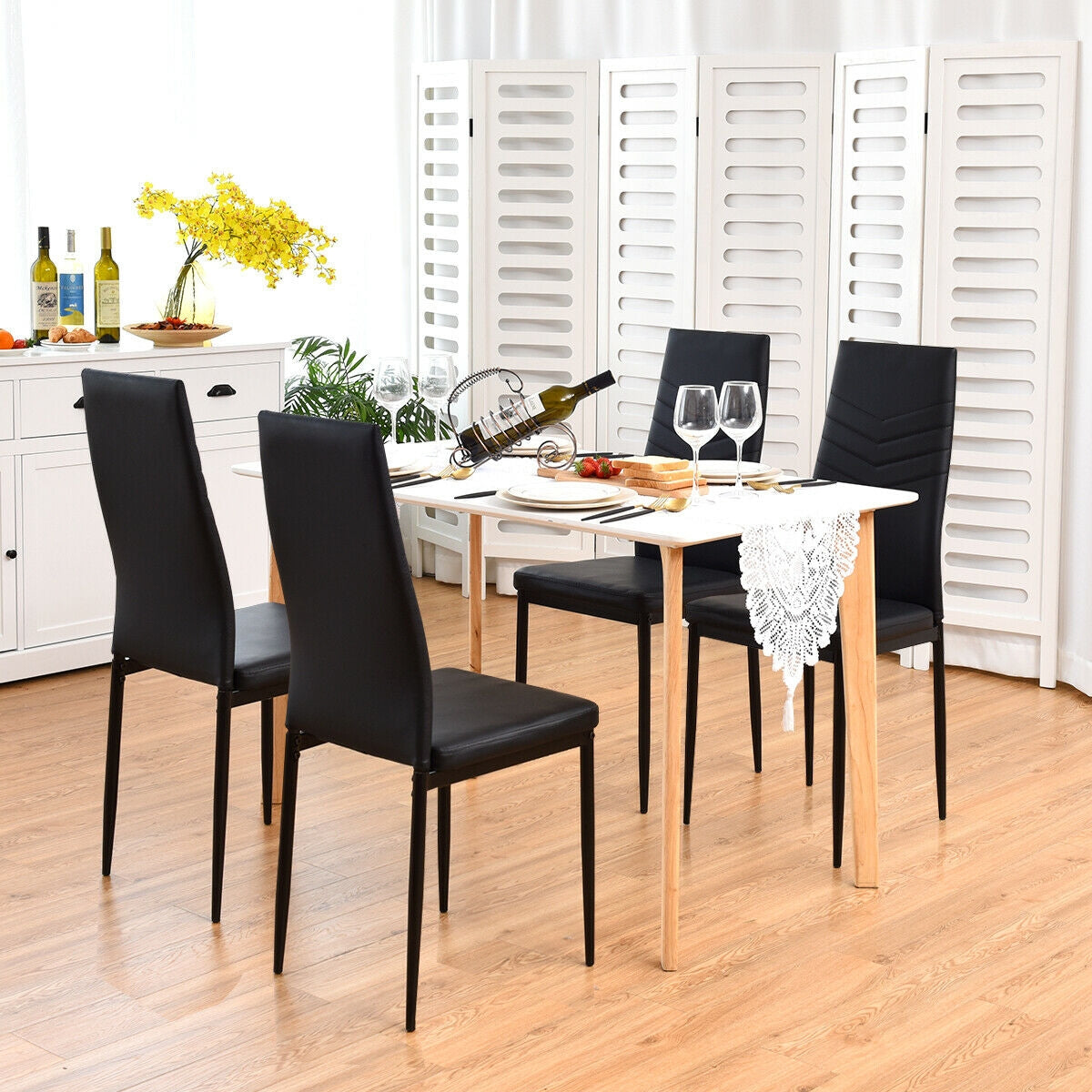 Set of 4 High Back Dining Chairs with PVC Leather and Non-Slip Feet PadsÂ