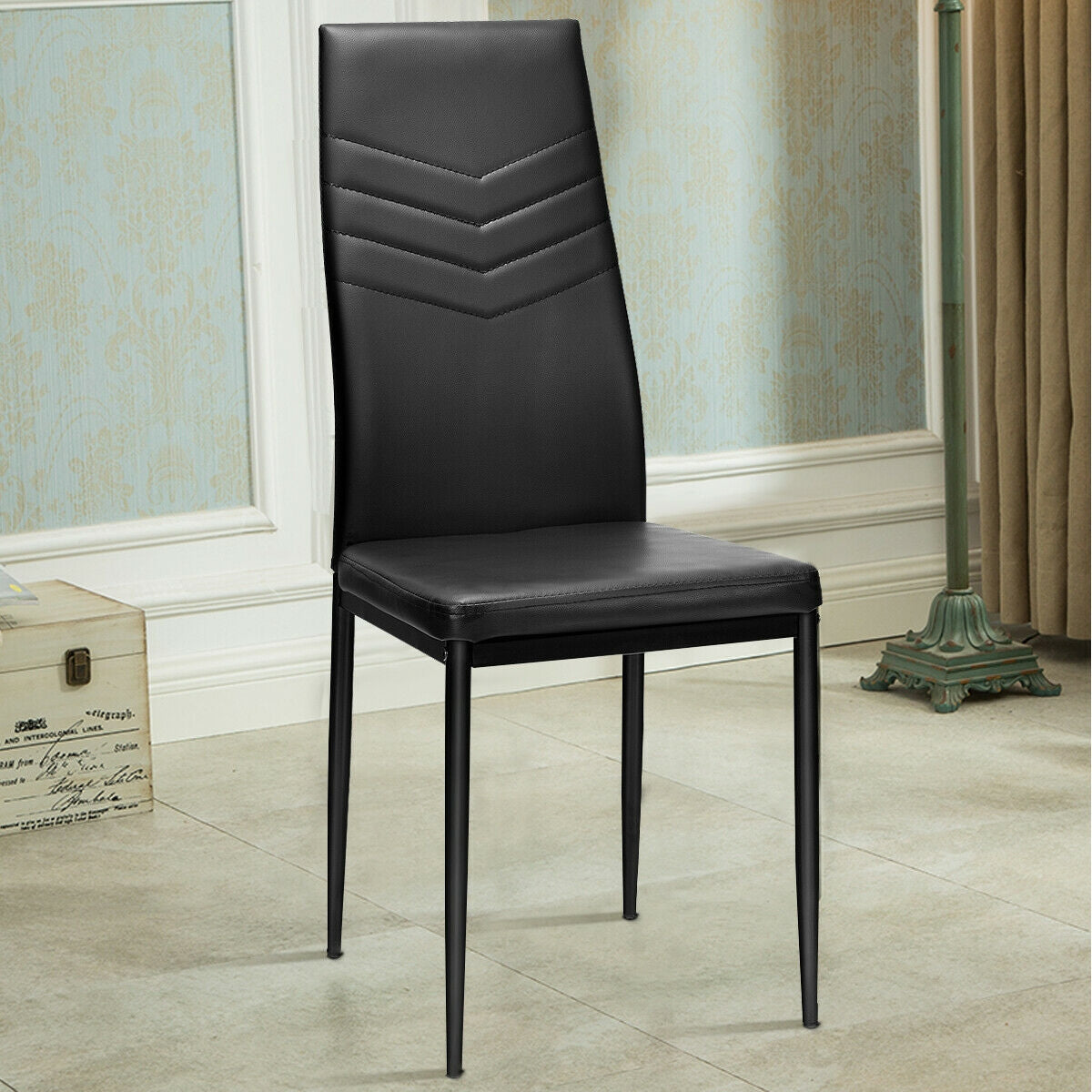 Set of 4 High Back Dining Chairs with PVC Leather and Non-Slip Feet PadsÂ