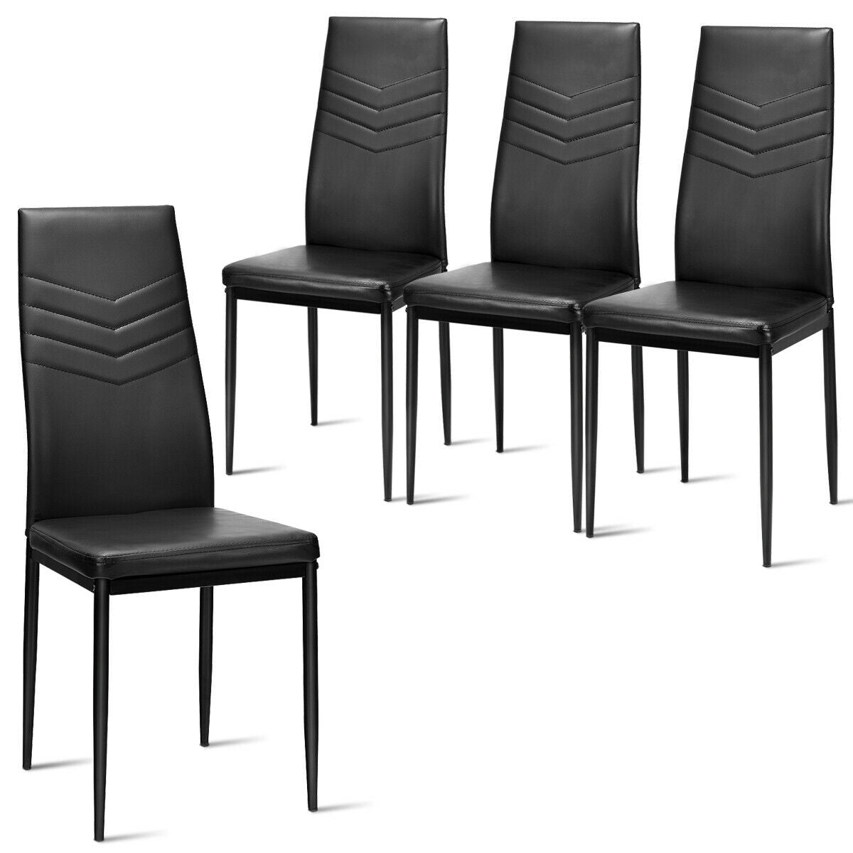 Set of 4 High Back Dining Chairs with PVC Leather and Non-Slip Feet PadsÂ