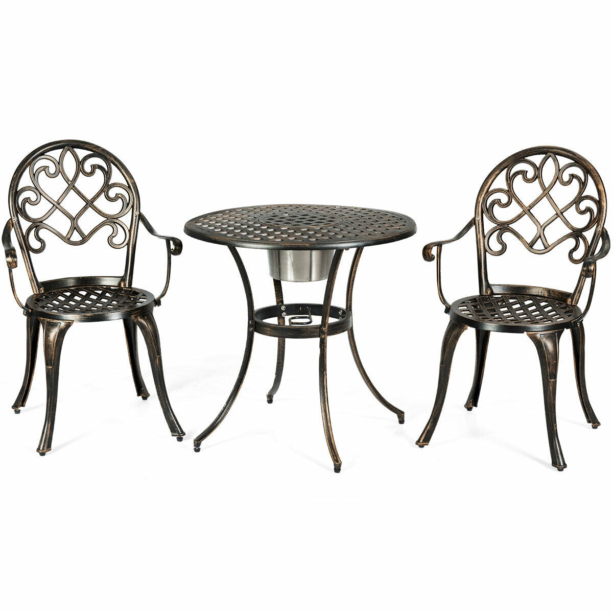3 Pieces Outdoor Set Patio Bistro with Attached Removable Ice BucketÂ