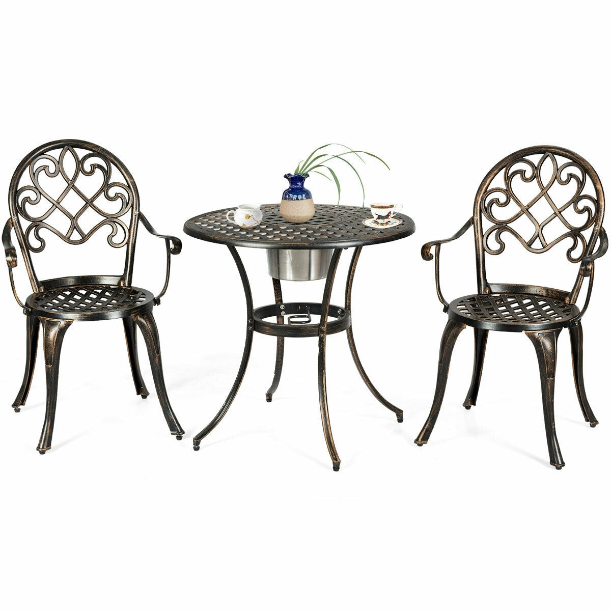 3 Pieces Outdoor Set Patio Bistro with Attached Removable Ice BucketÂ