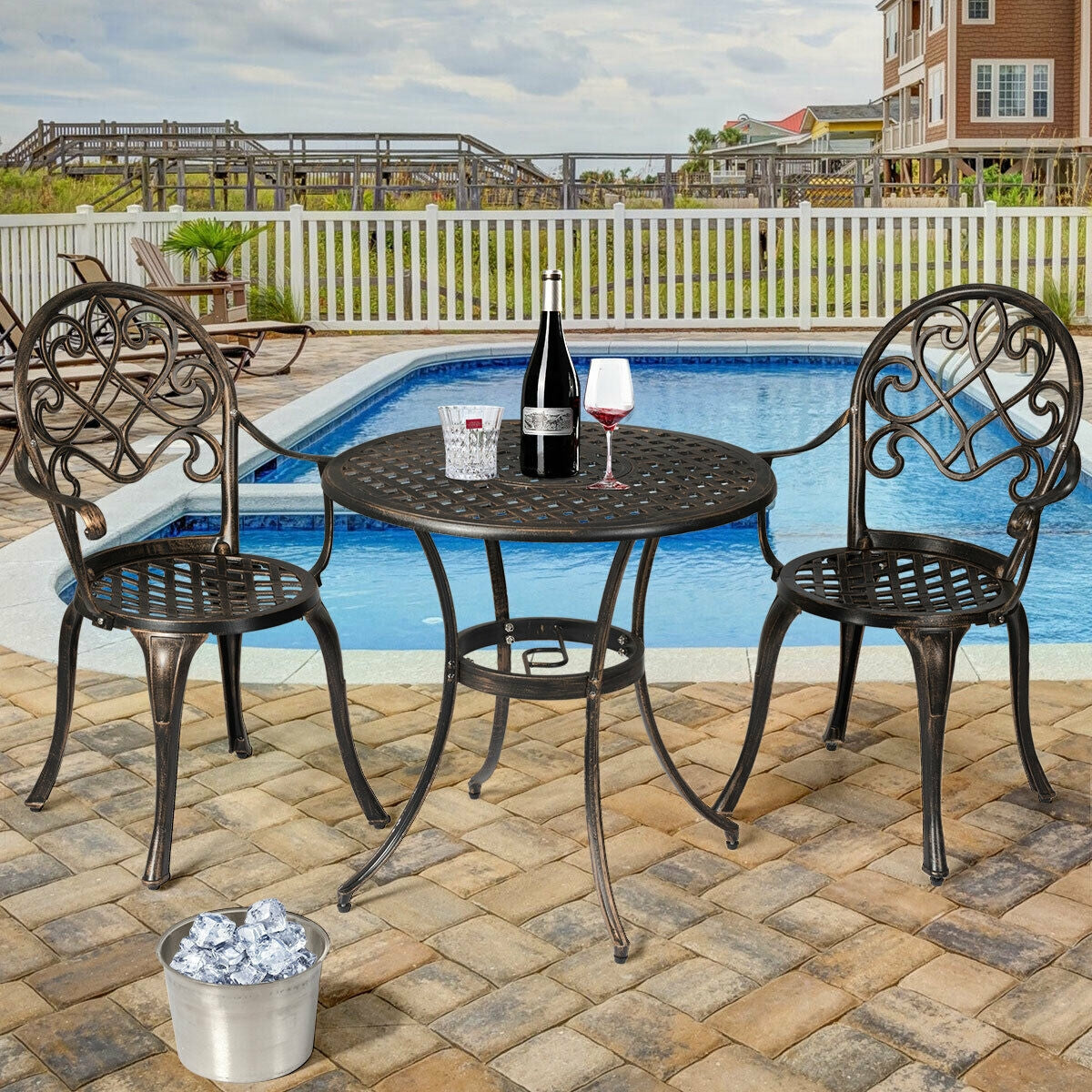 3 Pieces Outdoor Set Patio Bistro with Attached Removable Ice BucketÂ