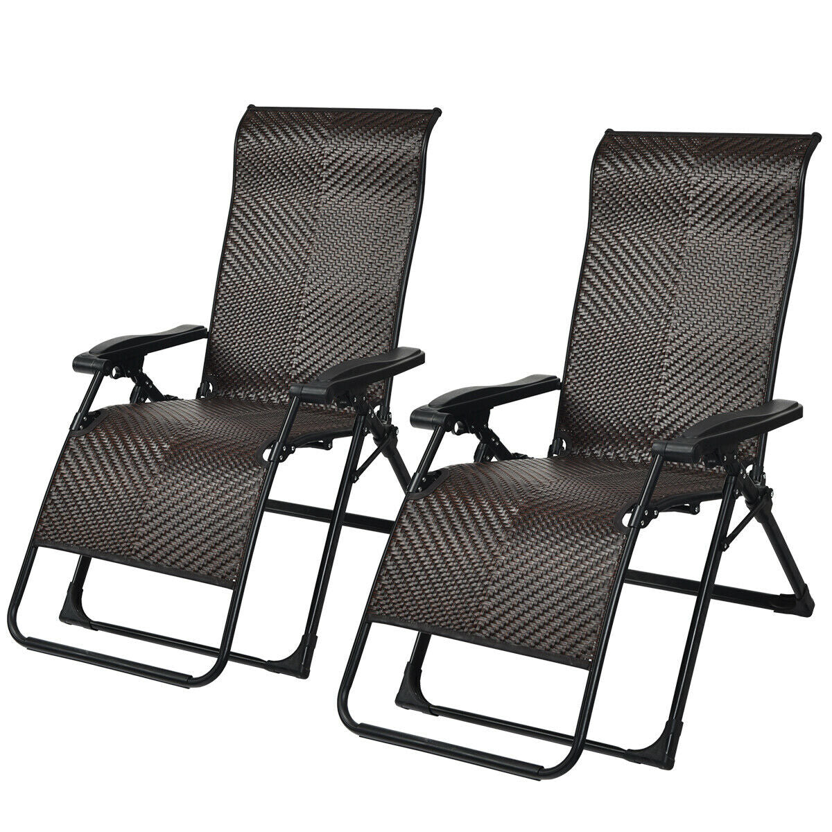 2 Pieces Patio Rattan Zero Gravity Lounge ChairÂ